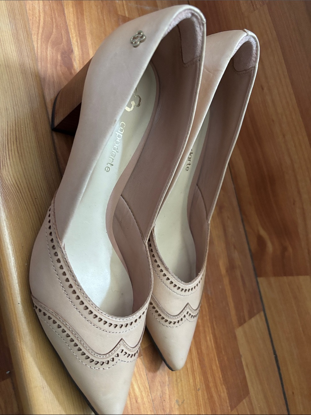 Nude Pointed Toe Block Heel Pumps
